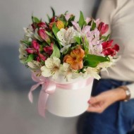 Шляпная коробка Микс альстромерий Шляпная коробка Микс альстромерий